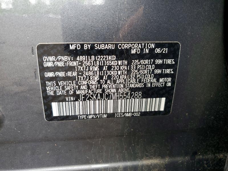 Продаж на аукціоні авто 2021 Subaru Forester, vin: JF2SKAJC7MH554288, номер лоту: 53514526