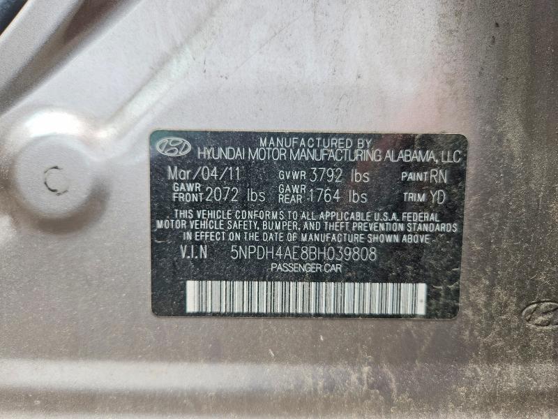 2011 Hyundai Elantra მანქანა იყიდება აუქციონზე, vin: 5NPDH4AE8BH039808, აუქციონის ნომერი: 53447376