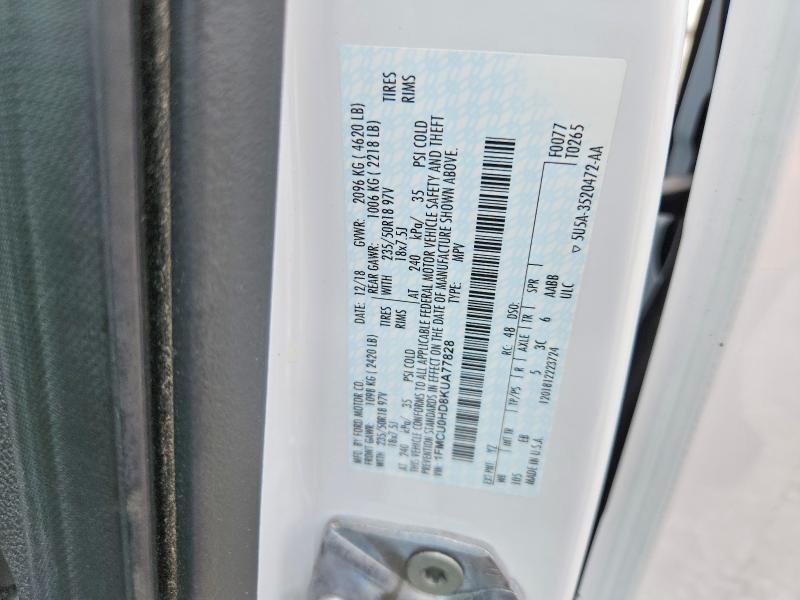 55396756 :رقم المزاد ، 1FMCU0HD8KUA77828 vin ، 2019 Ford Escape مزاد بيع