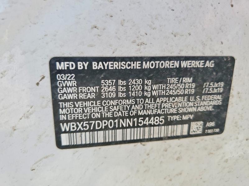 2022 Bmw X3 მანქანა იყიდება აუქციონზე, vin: WBX57DP01NN154485, აუქციონის ნომერი: 53960996