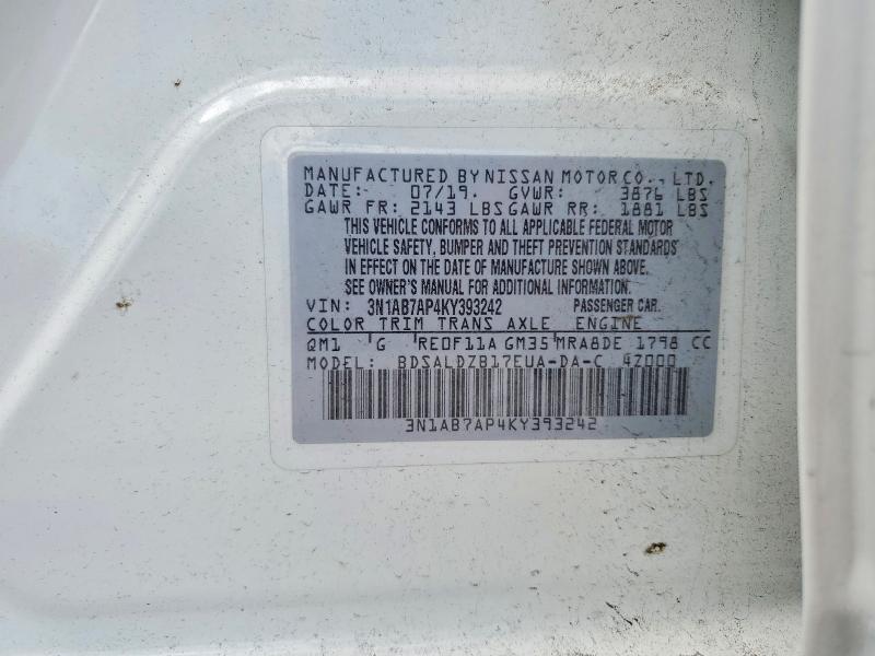 Aukcja sprzedaży 2019 Nissan Sentra, vin: 3N1AB7AP4KY393242, numer aukcji: 54834336