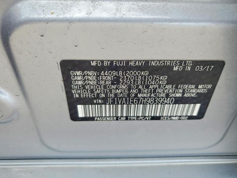 53099766 :رقم المزاد ، JF1VA1E67H9839940 vin ، 2017 Subaru Wrx مزاد بيع