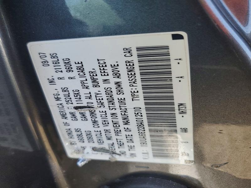 Aukcja sprzedaży 2008 Acura Tl, vin: 19UUA66228A012510, numer aukcji: 53822106
