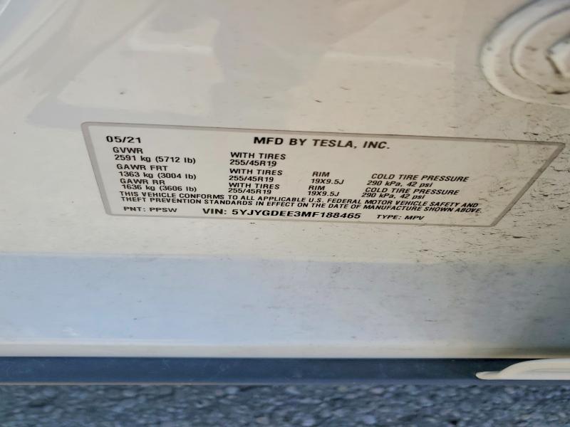 Продажа на аукционе авто 2021 Tesla Model Y, vin: 5YJYGDEE3MF188465, номер лота: 52176886