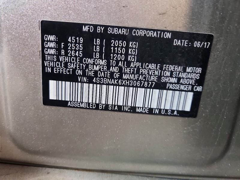 Aukcja sprzedaży 2017 Subaru Legacy, vin: 4S3BNAK6XH3067877, numer aukcji: 53031486