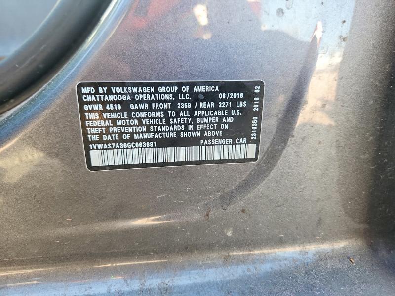 51141626 :رقم المزاد ، 1VWAS7A36GC063691 vin ، 2016 Volkswagen Passat مزاد بيع