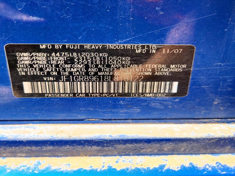 Продажа на аукционе авто 2008 Subaru Impreza, vin: JF1GR89618L818122, номер лота: 54661106