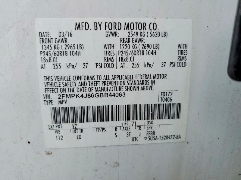 2016 Ford Edge მანქანა იყიდება აუქციონზე, vin: 2FMPK4J86GBB44063, აუქციონის ნომერი: 53629036