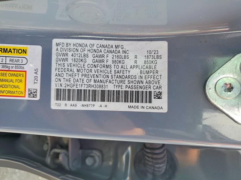 54689546 :رقم المزاد ، 2HGFE1F73RH308831 vin ، 2024 Honda Civic مزاد بيع