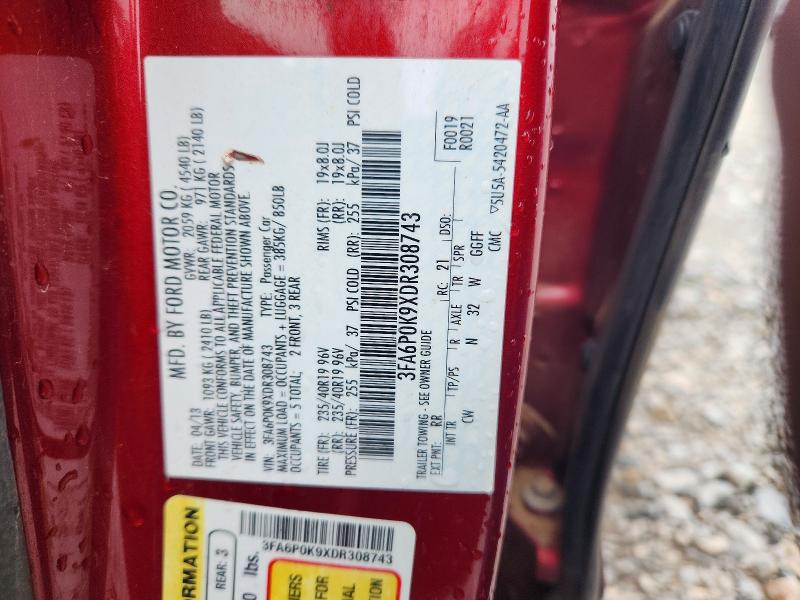 51762316 :رقم المزاد ، 3FA6P0K9XDR308743 vin ، 2013 Ford Fusion مزاد بيع