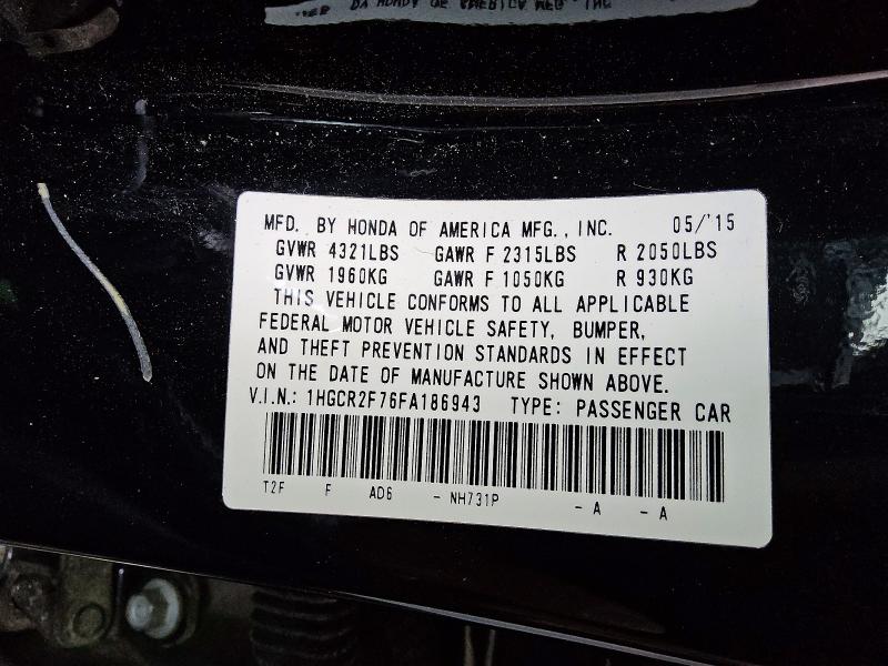 Продаж на аукціоні авто 2015 Honda Accord, vin: 1HGCR2F76FA186943, номер лоту: 52698776
