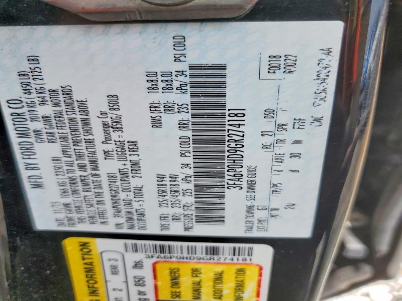 Aukcja sprzedaży 2016 Ford Fusion, vin: 3FA6P0HD9GR274181, numer aukcji: 55182756