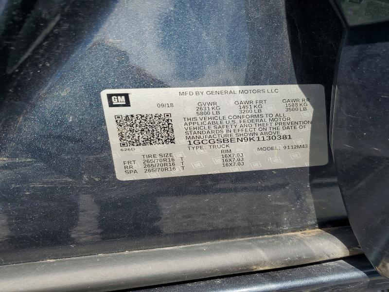 53198826 :رقم المزاد ، 1GCGSBEN9K1130381 vin ، 2019 Chevrolet Colorado مزاد بيع
