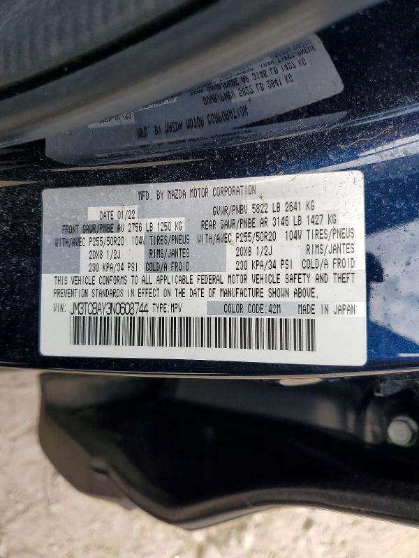 Продаж на аукціоні авто 2022 Mazda Cx-9, vin: JM3TCBAY3N0608744, номер лоту: 55184976