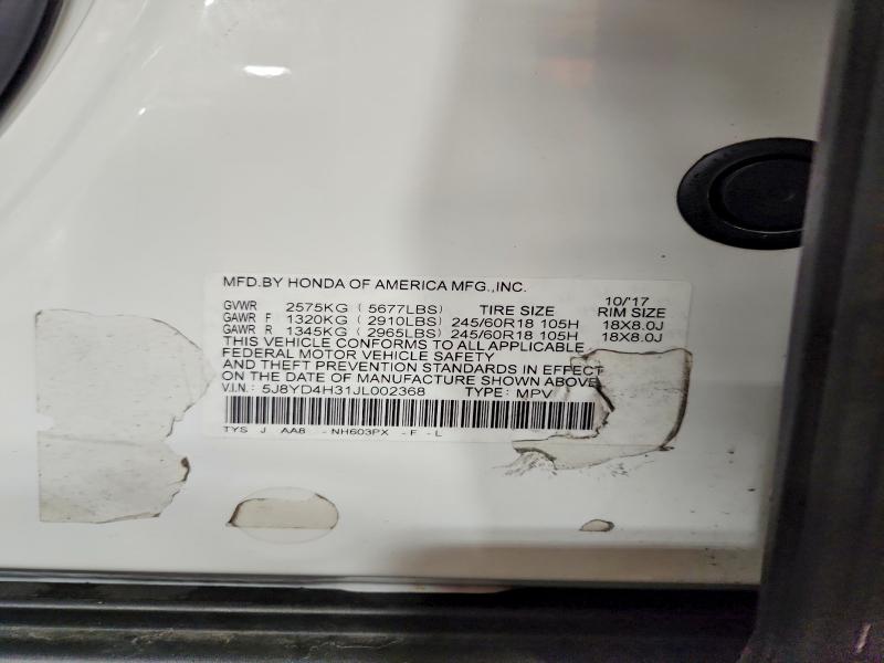 53359136 :رقم المزاد ، 5J8YD4H31JL002368 vin ، 2018 Acura Mdx مزاد بيع
