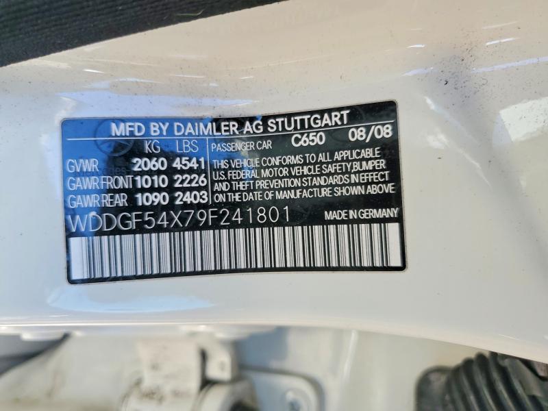 51299946 :رقم المزاد ، WDDGF54X79F241801 vin ، 2009 Mercedes-benz C مزاد بيع