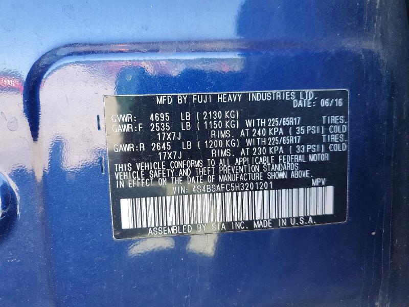 53600466 :رقم المزاد ، 4S4BSAFC5H3201201 vin ، 2017 Subaru Outback مزاد بيع