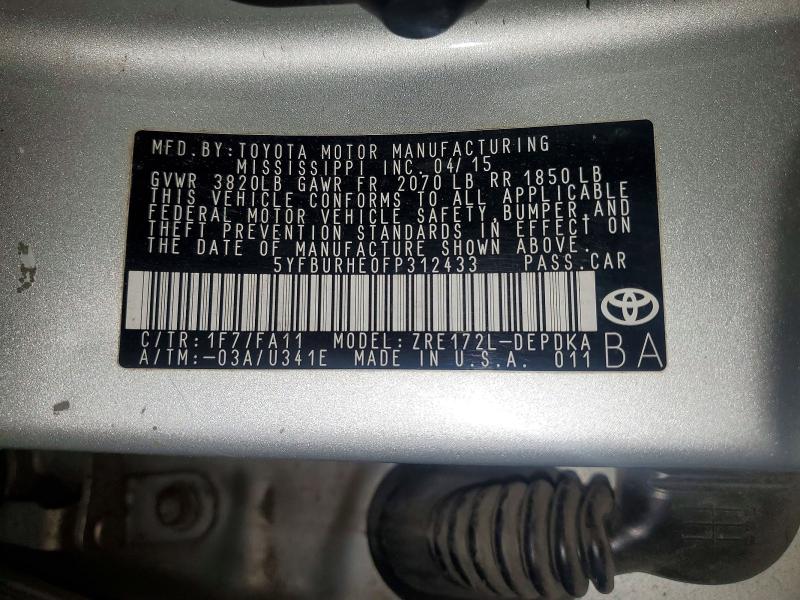 2015 Toyota Corolla მანქანა იყიდება აუქციონზე, vin: 5YFBURHE0FP312433, აუქციონის ნომერი: 55416456