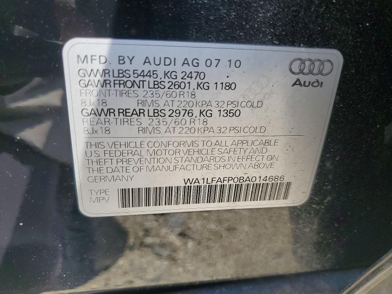 2011 Audi Q5 მანქანა იყიდება აუქციონზე, vin: WA1LFAFP0BA014686, აუქციონის ნომერი: 53160966