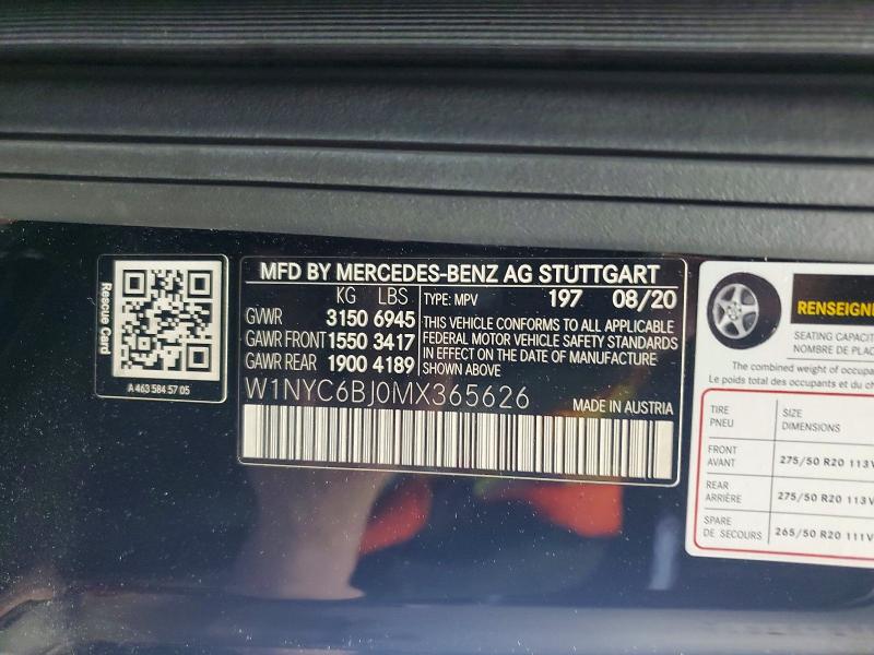 Продажа на аукционе авто 2021 Mercedes-benz G, vin: W1NYC6BJ0MX365626, номер лота: 53737926