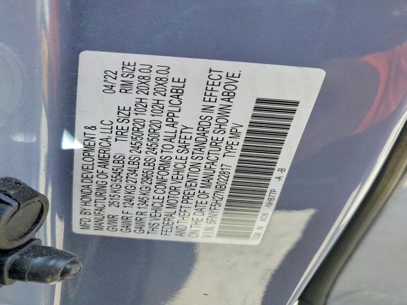 Продажа на аукционе авто 2022 Honda Pilot, vin: 5FNYF5H27NB022817, номер лота: 54757816