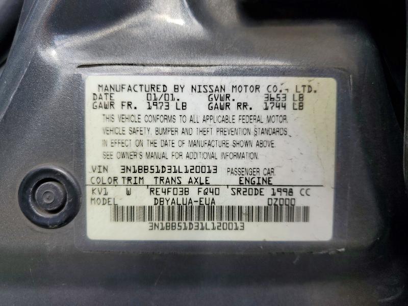Продажа на аукционе авто 2001 Nissan Sentra, vin: 3N1BB51D31L120013, номер лота: 52493536