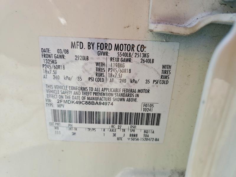 2008 Ford Edge მანქანა იყიდება აუქციონზე, vin: 2FMDK49C88BA94974, აუქციონის ნომერი: 53887186