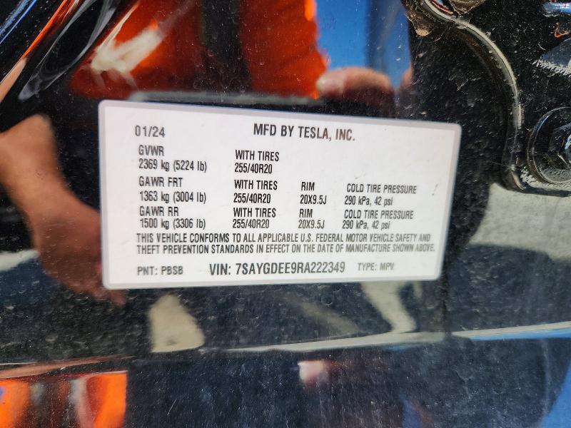 Продаж на аукціоні авто 2024 Tesla Model Y, vin: 7SAYGDEE9RA222349, номер лоту: 52645326