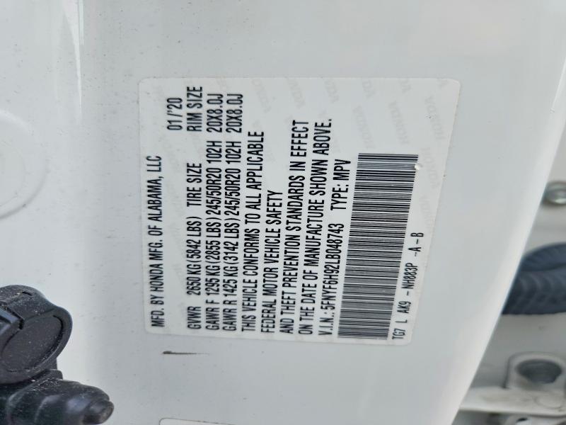 54203366 :رقم المزاد ، 5FNYF6H92LB048743 vin ، 2020 Honda Pilot مزاد بيع