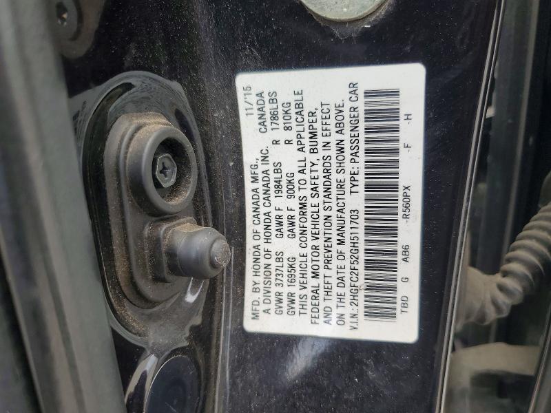 54792776 :رقم المزاد ، 2HGFC2F52GH511703 vin ، 2016 Honda Civic مزاد بيع