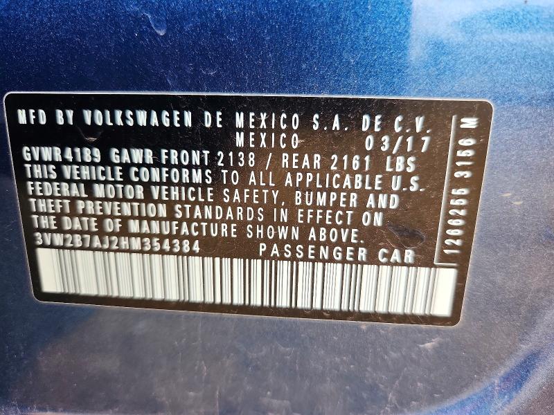 2017 Volkswagen Jetta მანქანა იყიდება აუქციონზე, vin: 3VW2B7AJ2HM354384, აუქციონის ნომერი: 53459136