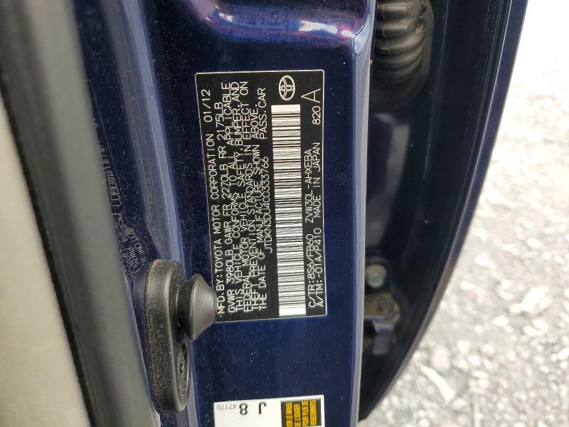 54412246 :رقم المزاد ، JTDKN3DU4C0333766 vin ، 2012 Toyota Prius مزاد بيع