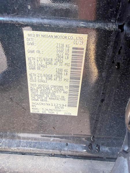 53471326 :رقم المزاد ، 5N1AZ2MJ7KN112594 vin ، 2019 Nissan Murano مزاد بيع