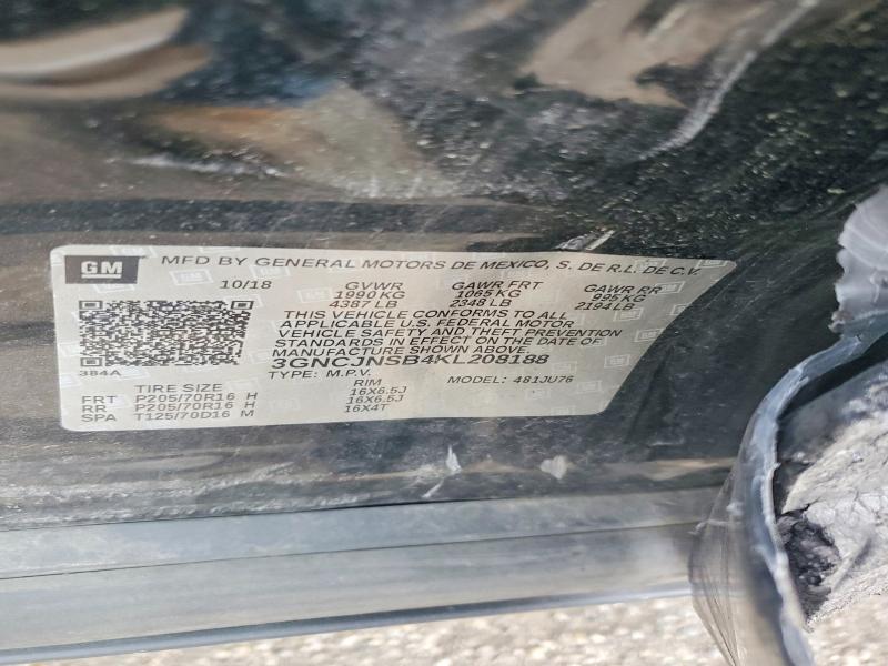 Auction sale of the 2019 Chevrolet Trax, vin: 3GNCJNSB4KL208188, lot number: 53885696