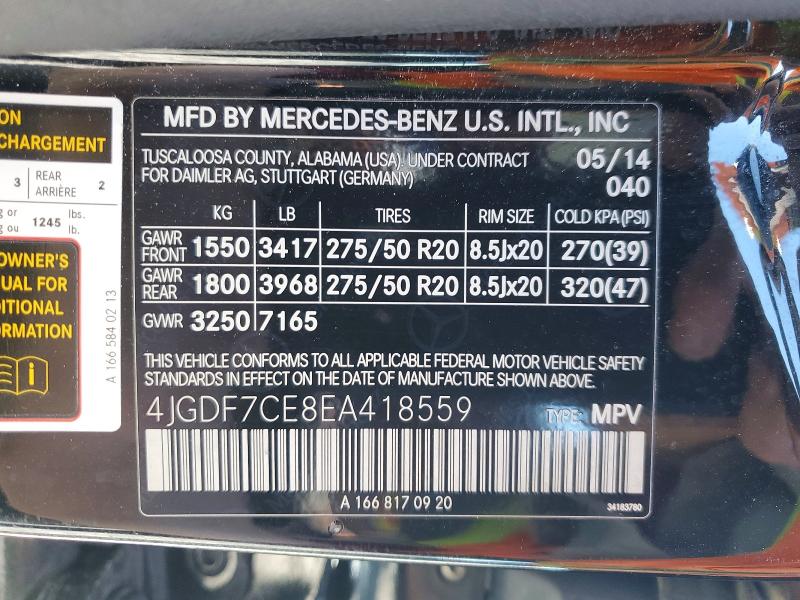 Aukcja sprzedaży 2014 Mercedes-benz Gl, vin: 4JGDF7CE8EA418559, numer aukcji: 53135576