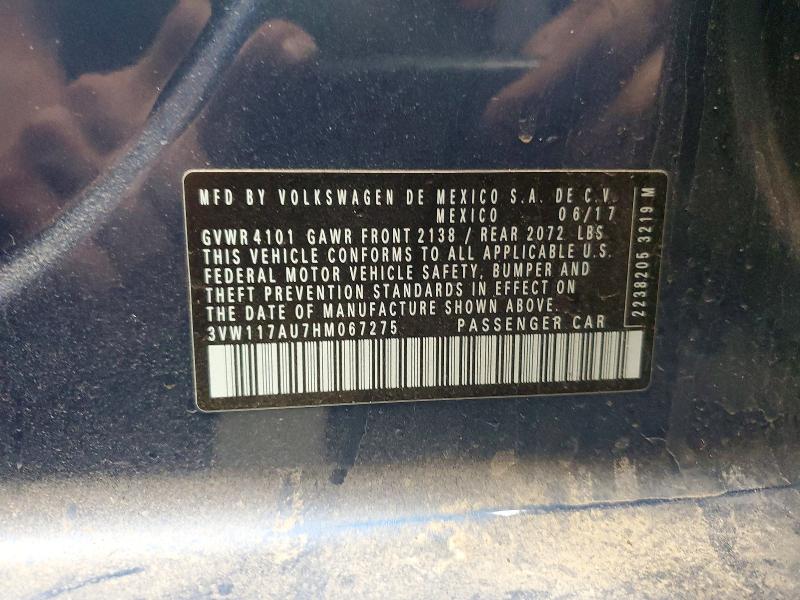 2017 Volkswagen Golf მანქანა იყიდება აუქციონზე, vin: 3VW117AU7HM067275, აუქციონის ნომერი: 52544476