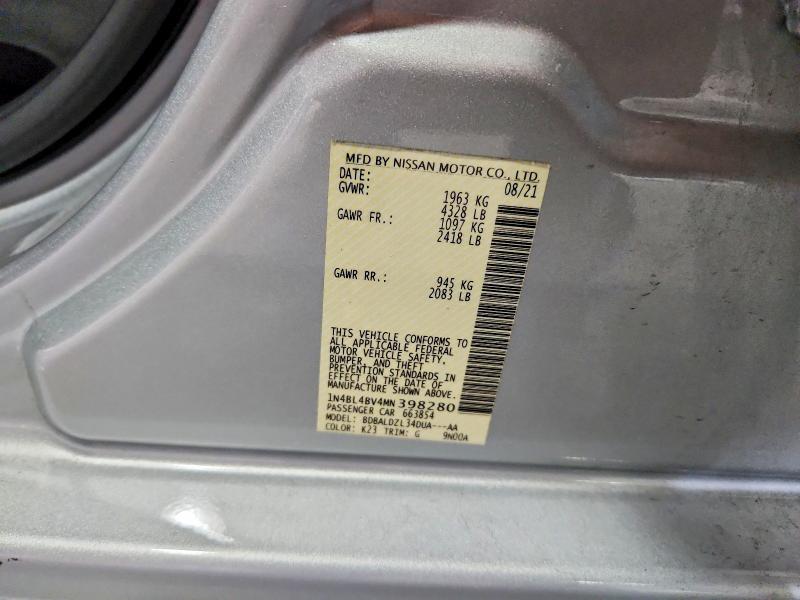 Продажа на аукционе авто 2021 Nissan Altima, vin: 1N4BL4BV4MN398280, номер лота: 55162266