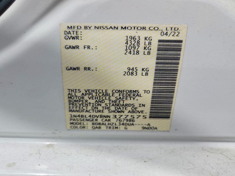 Aukcja sprzedaży 2022 Nissan Altima, vin: 1N4BL4DV8NN377575, numer aukcji: 54450386