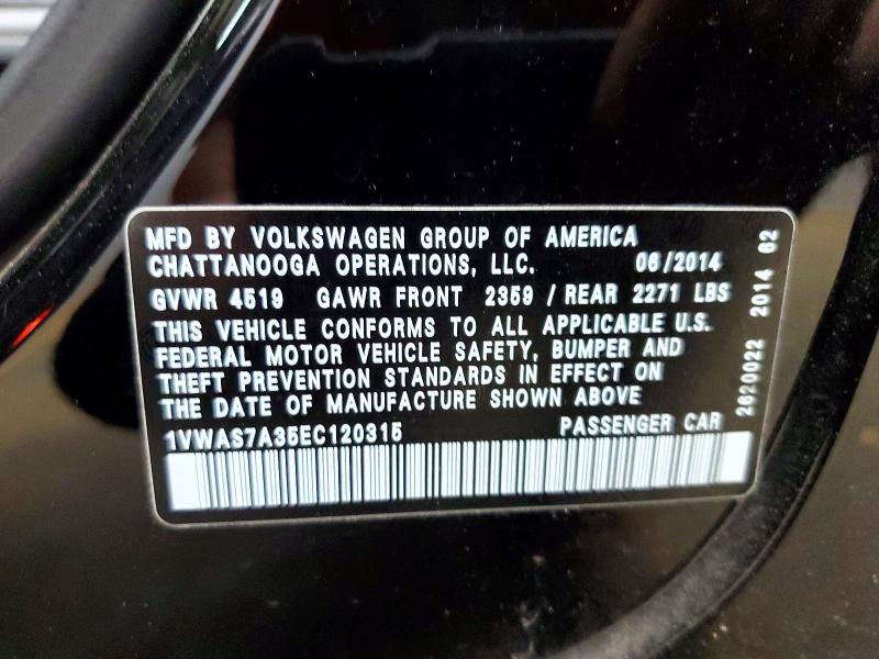 Продажа на аукционе авто 2014 Volkswagen Passat, vin: 1VWAS7A35EC120315, номер лота: 54083736