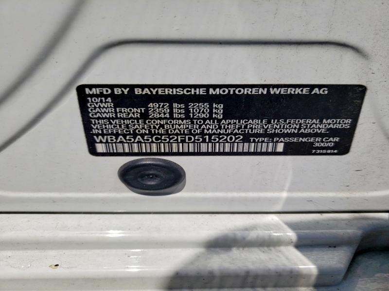 2015 Bmw 528 მანქანა იყიდება აუქციონზე, vin: WBA5A5C52FD515202, აუქციონის ნომერი: 54015556