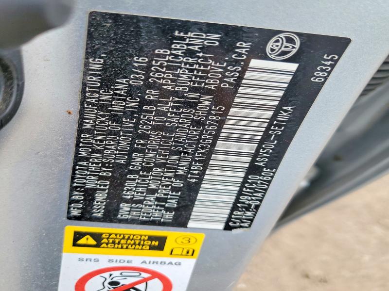 2016 Toyota Camry მანქანა იყიდება აუქციონზე, vin: 4T4BF1FK3GR567815, აუქციონის ნომერი: 53215206
