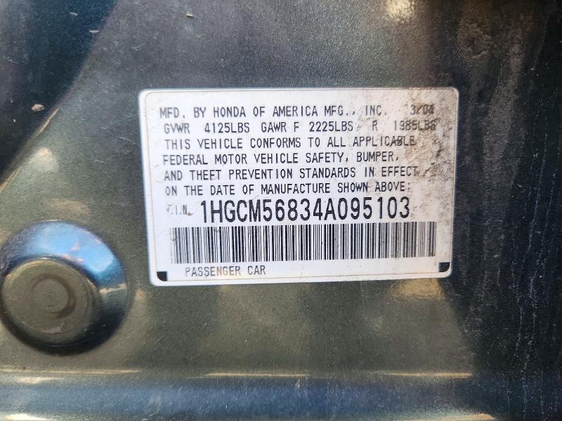 Продаж на аукціоні авто 2004 Honda Accord, vin: 1HGCM56834A095103, номер лоту: 54535196