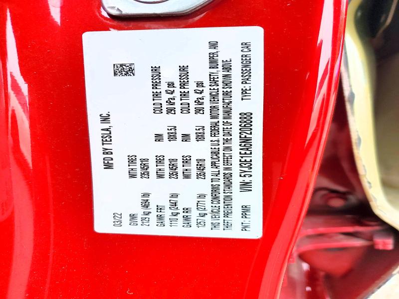 Продажа на аукционе авто 2022 Tesla Model 3, vin: 5YJ3E1EA6NF206888, номер лота: 55478066
