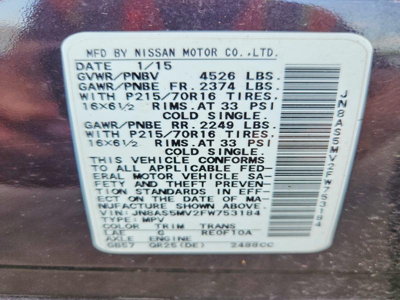 Aukcja sprzedaży 2015 Nissan Rogue Select, vin: JN8AS5MV2FW753184, numer aukcji: 53904226