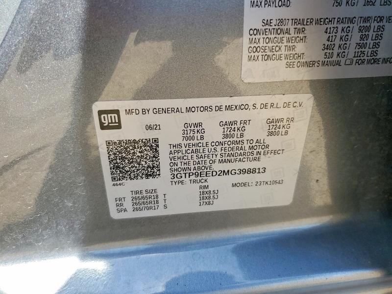 Продажа на аукционе авто 2021 Gmc Sierra, vin: 3GTP9EED2MG398813, номер лота: 51314496