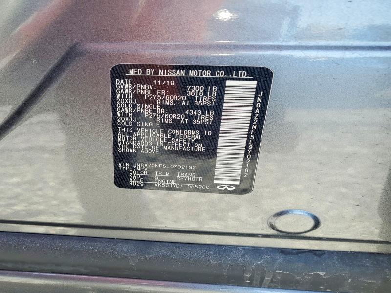 52450006 :رقم المزاد ، JN8AZ2NF5L9702192 vin ، 2020 Infiniti Qx80 مزاد بيع