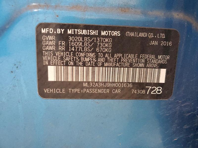 Продаж на аукціоні авто 2017 Mitsubishi Mirage, vin: ML32A3HJ9HH001636, номер лоту: 53019556