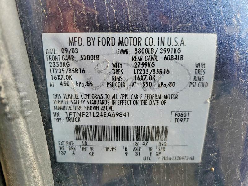 Продаж на аукціоні авто 2004 Ford F250, vin: 1FTNF21L24EA69841, номер лоту: 52382226
