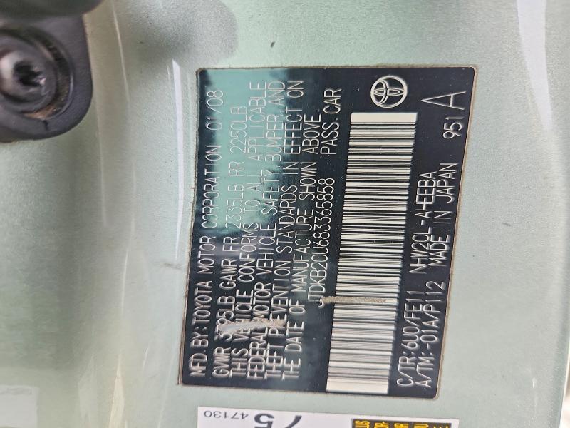 Продаж на аукціоні авто 2008 Toyota Prius, vin: JTDKB20U683365858, номер лоту: 47741396