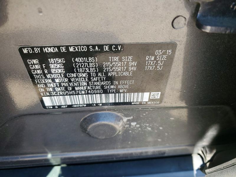 2016 Honda Hr-v მანქანა იყიდება აუქციონზე, vin: 3CZRU5H57GM740980, აუქციონის ნომერი: 52306386